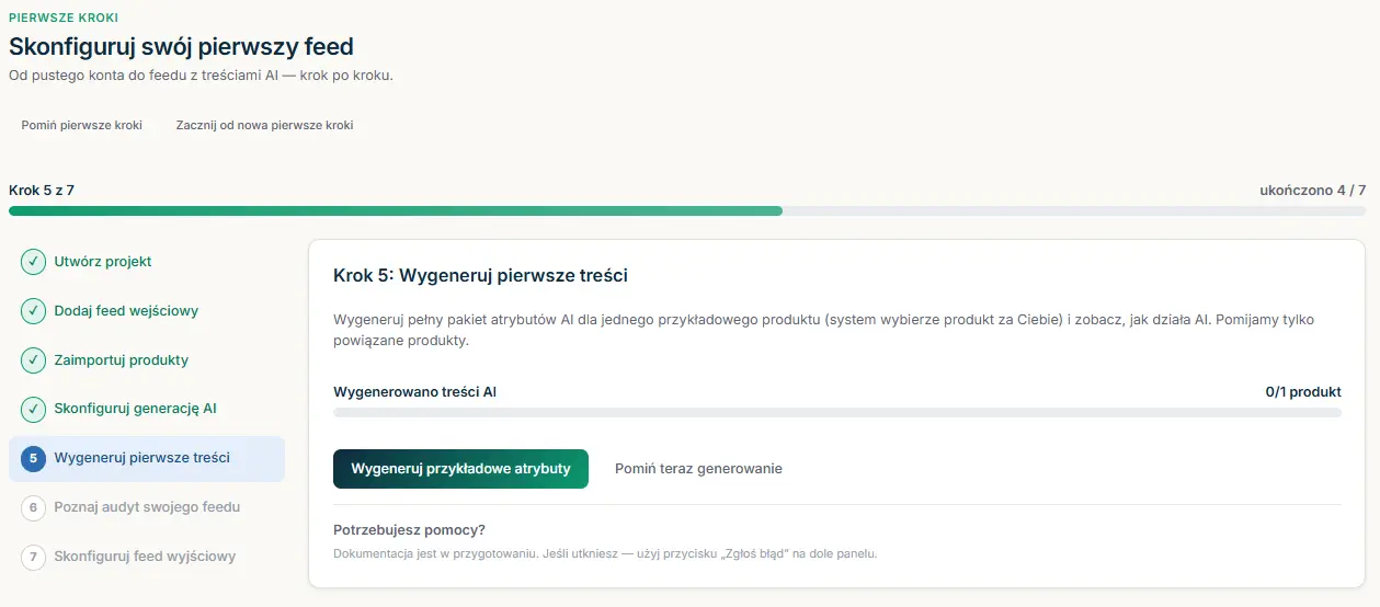 Step 5: Generate first content - button that starts generation for one product