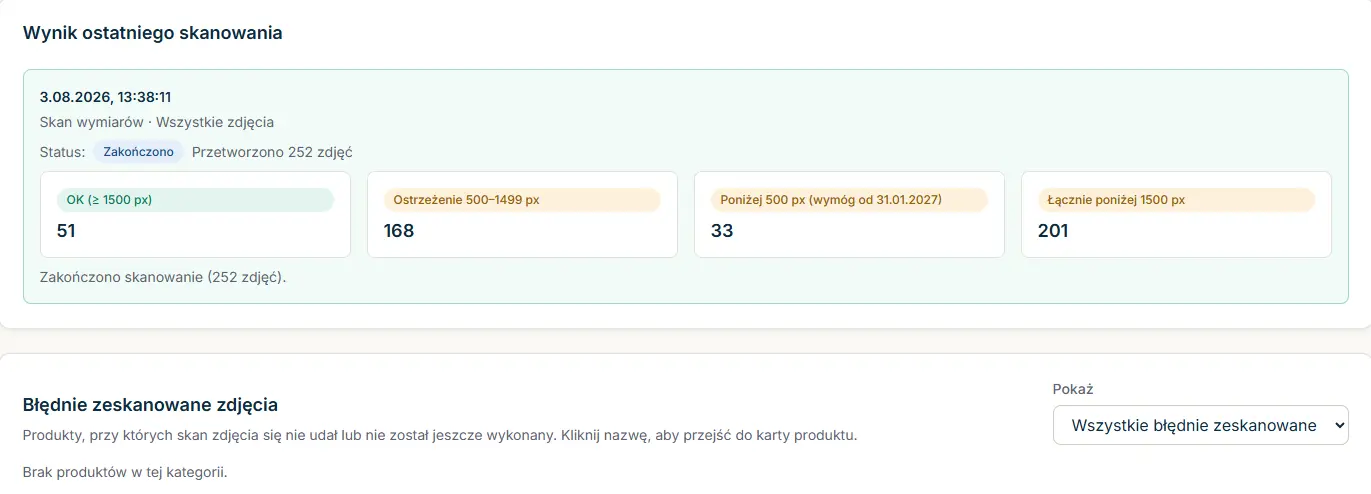 Image validation page with scan summary - OK / warning / error